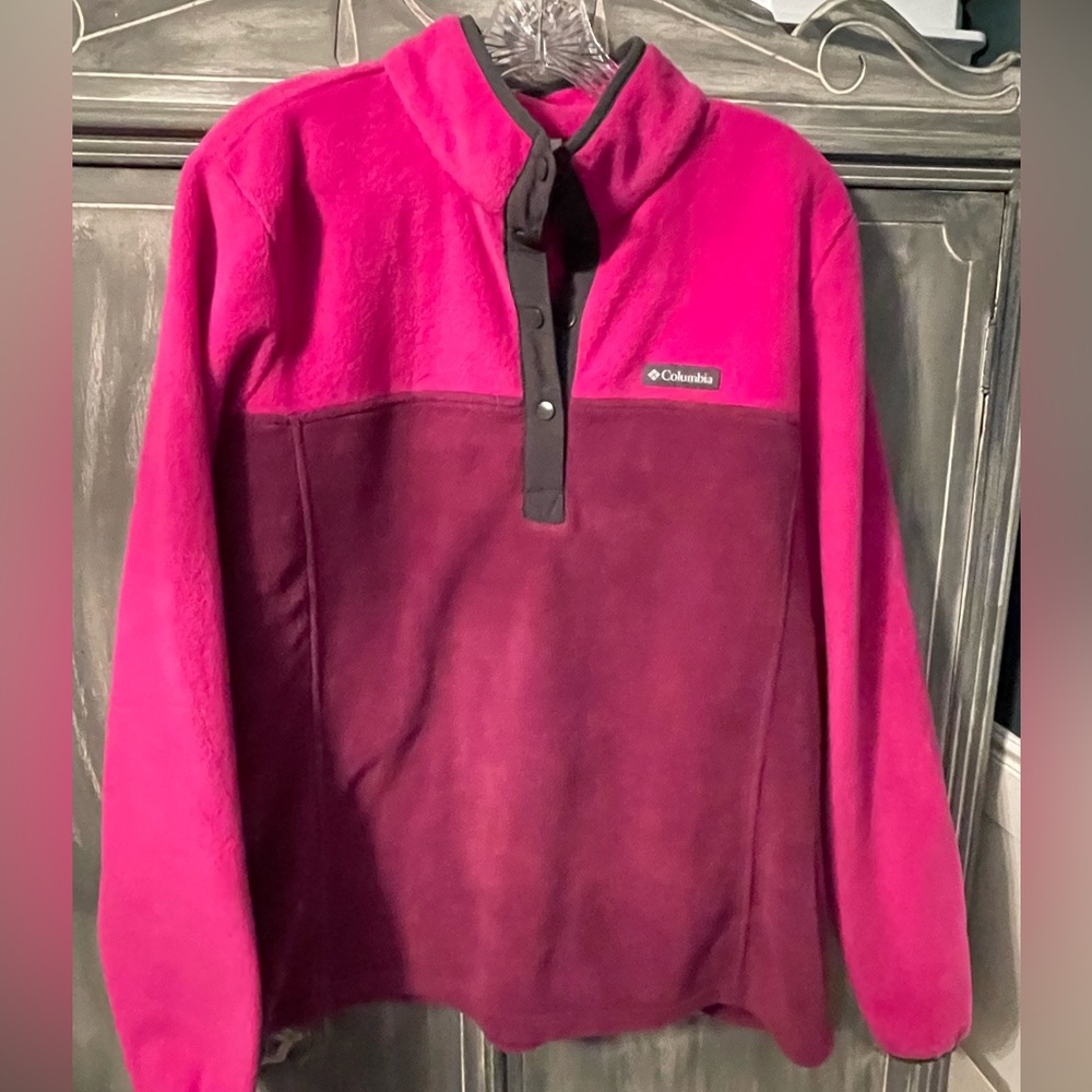 Columbia 2 Tone Pullover‎ 3/4 Zip Pink Womens Sz XL